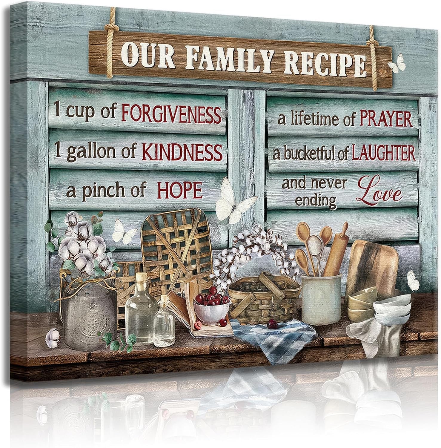 Kitchen Canvas Wall Art Retro Rustic Farmhouse, Kitchen Sign Family Recipe Theme Canvas Prints
