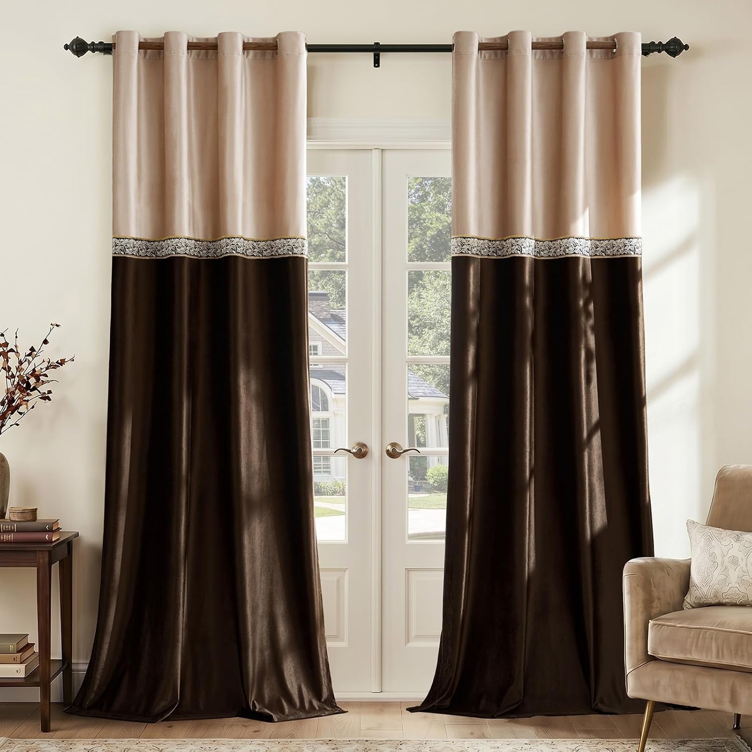 Velvet Curtains 84 Inch for Living Room 2 Panels Champagne Brown