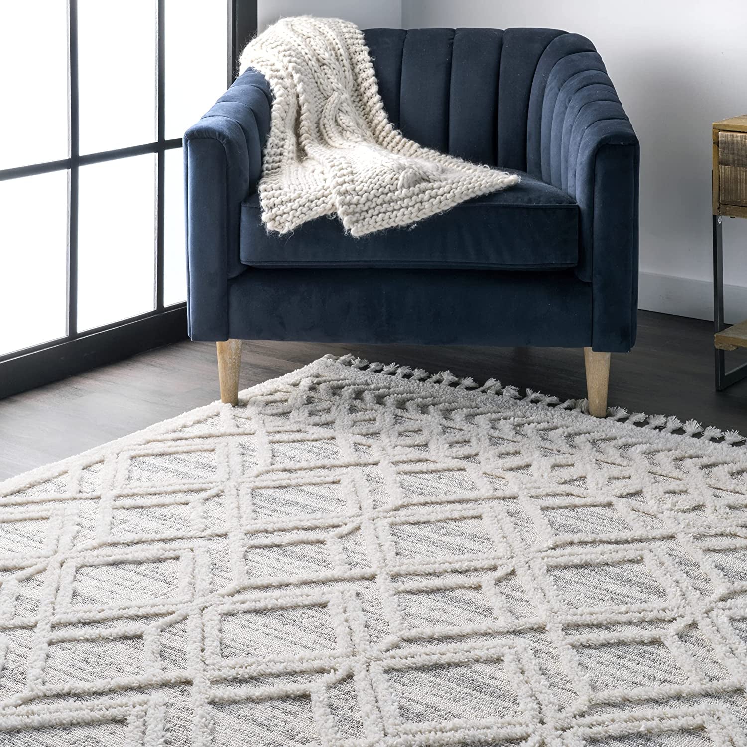 3X5 Ansley Moroccan Tassel Area Rug, Light Grey