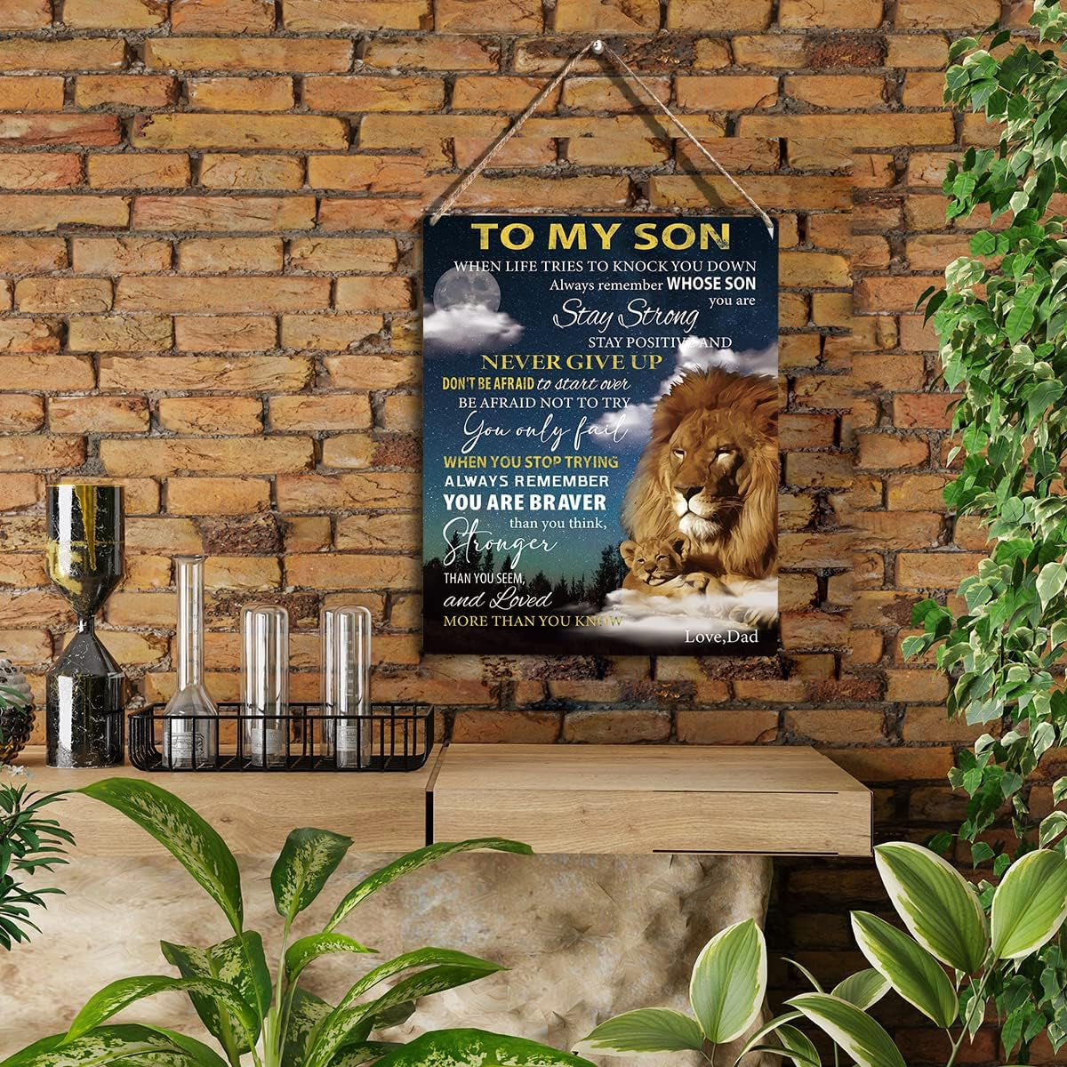 To My Son Wooden Hanging Sign from Mom & Dad Wall Decor for Bedroom 8 X 10 Inches