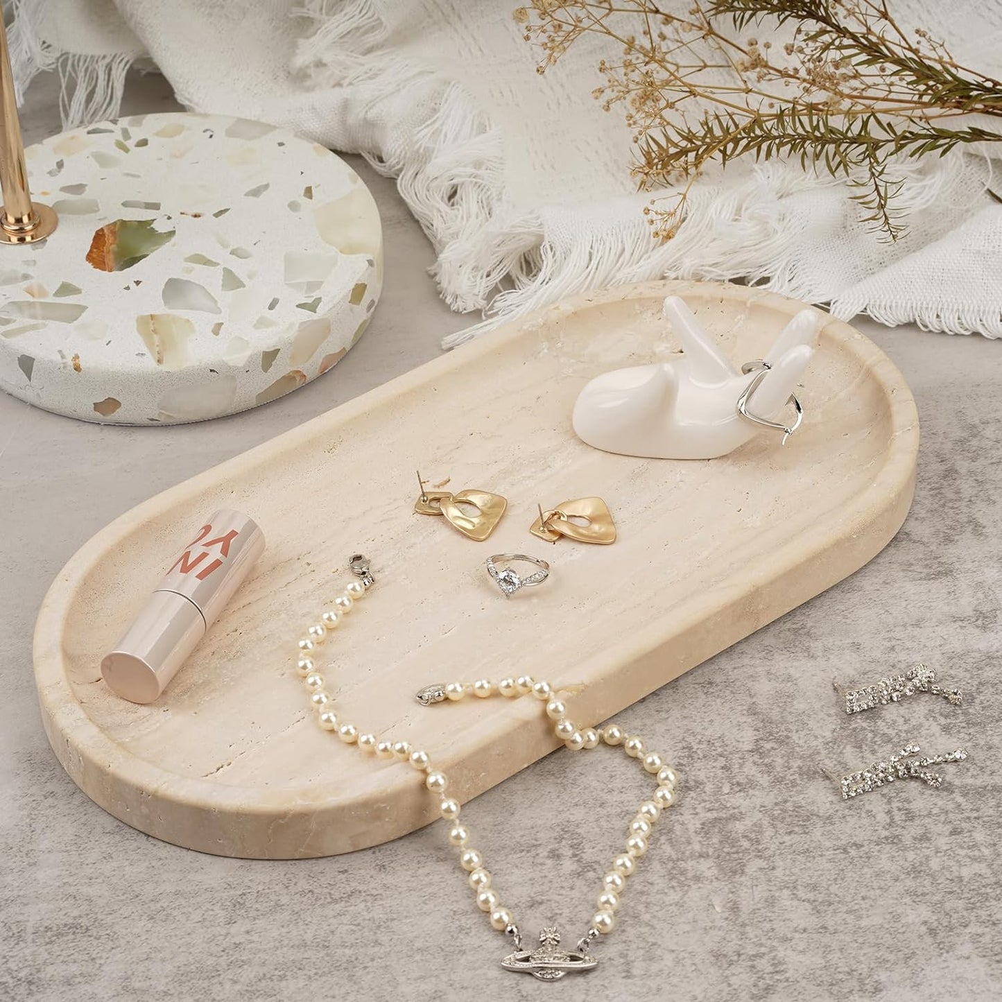 Marble Italian Travertine Tray for Countertop, 12"X6"