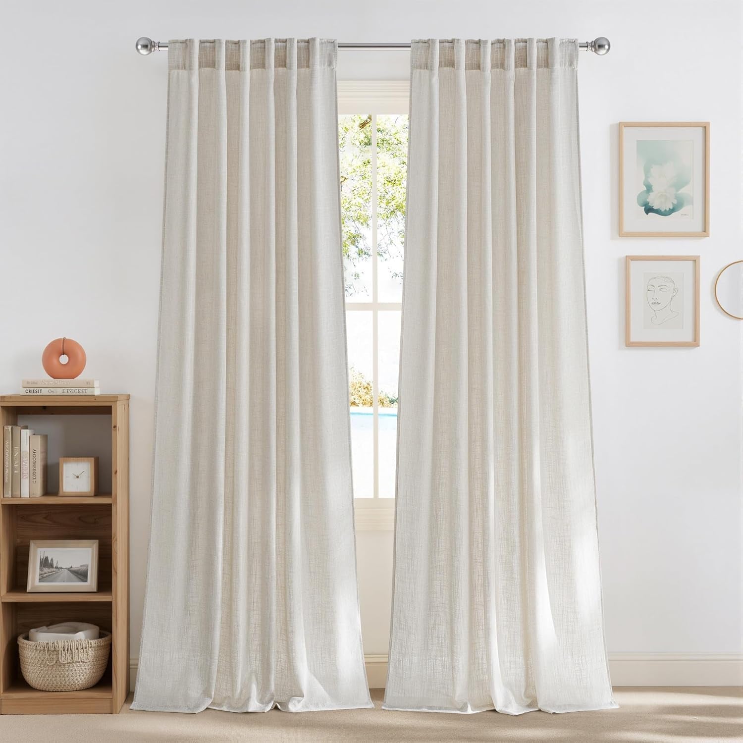 Linen Curtains Farmhouse 84 Inches Long 2 Panels Set, Fog Grey Thick Living Room Faux Linen Blend with Light Fi