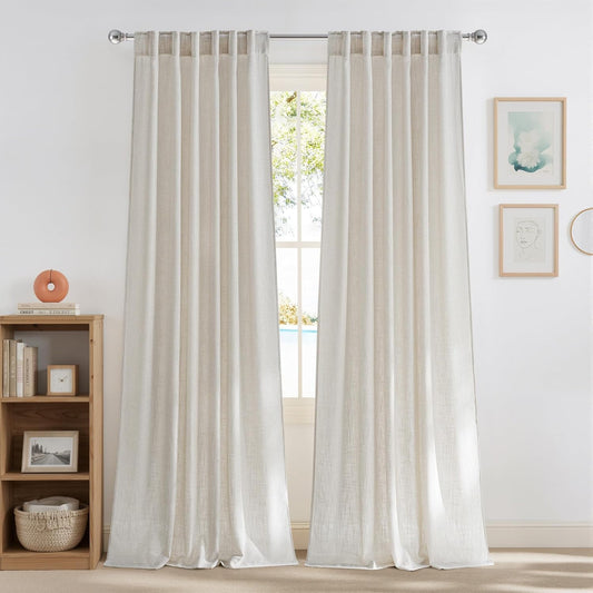Linen Curtains Farmhouse 84 Inches Long 2 Panels Set, Fog Grey Thick Living Room Faux Linen Blend with Light Fi