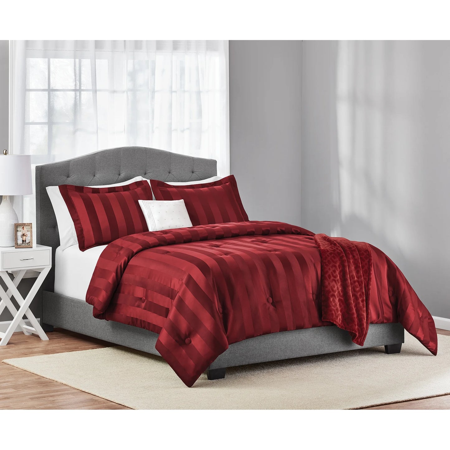 Luscious Merlot 5 Piece Damask Stripe Comforter Set, King