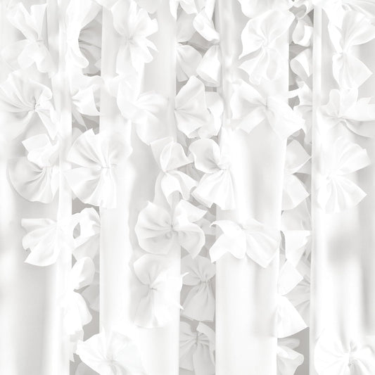 Window Curtain Panel - Charming Handmade Bow Details - Elegant Light Filtering Single Curtain - 54" W X 63" L, White