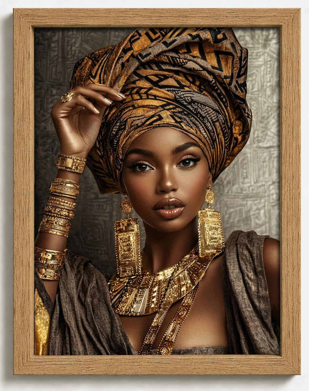Framed African Ethnic Luxury Black Girl Portrait Canvas Wall Art