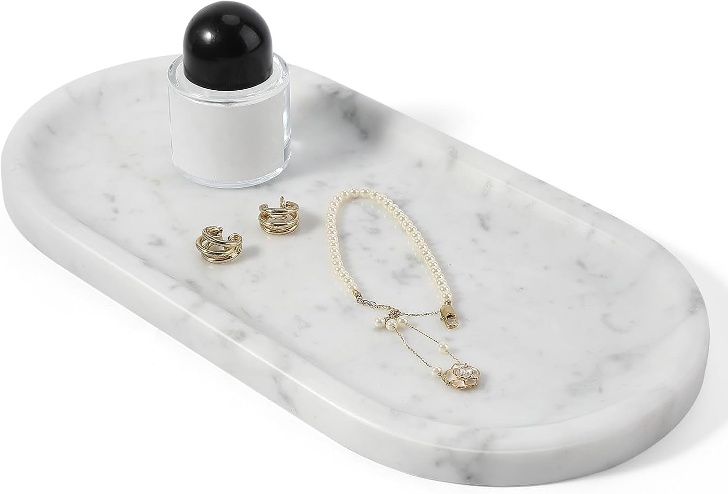 Bianco Carrara Countertop Decorative Marble Tray, 12"X6" 