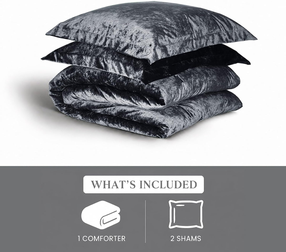 Velvet Queen Comforter Set, Luxuriously Soft Comforter Queen Size, Lightweight Bedding Set for All Seasons, Comforter (92"X96") with 2 Matching Shams (20"X26"), Grey
