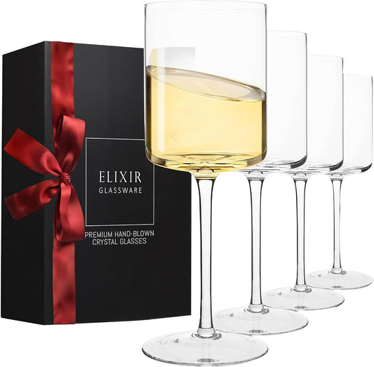  Crystal Square Wine Glasses, Set of 4, 4 - 14oz