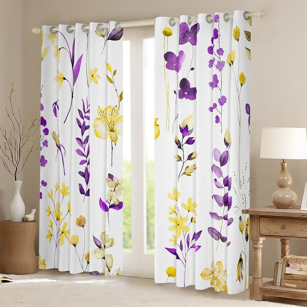Chic Flower Blackout Curtains Set of 2 (52X84 Each), Botanical Plants Window Curtains, Spring Garden Curtains and Drapes