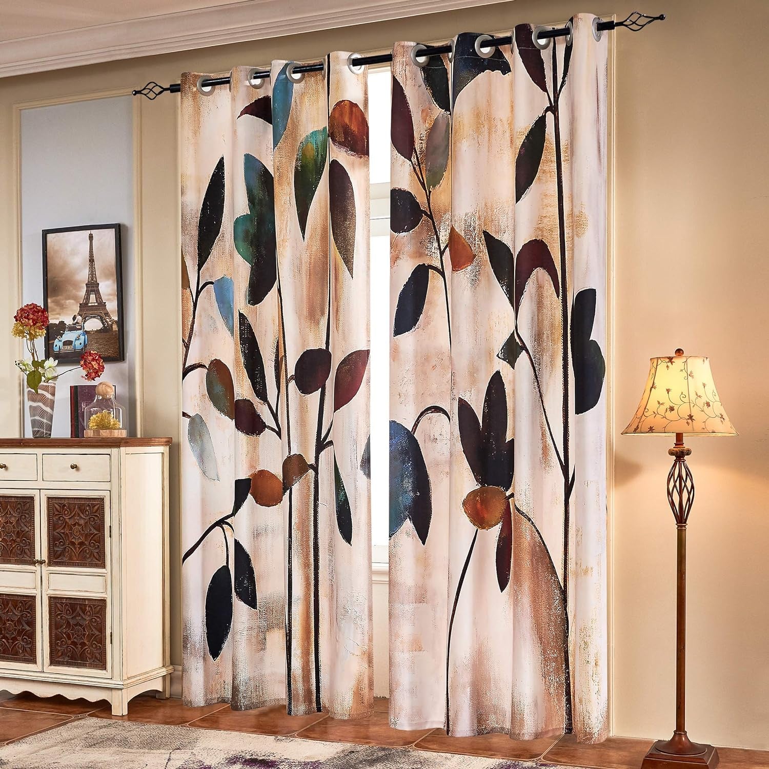 Printed Curtains, Room Darkening for Bedroom, Living Room, Colorful Window Drapes 2 Panel Set (52'' X 84'', Brown)