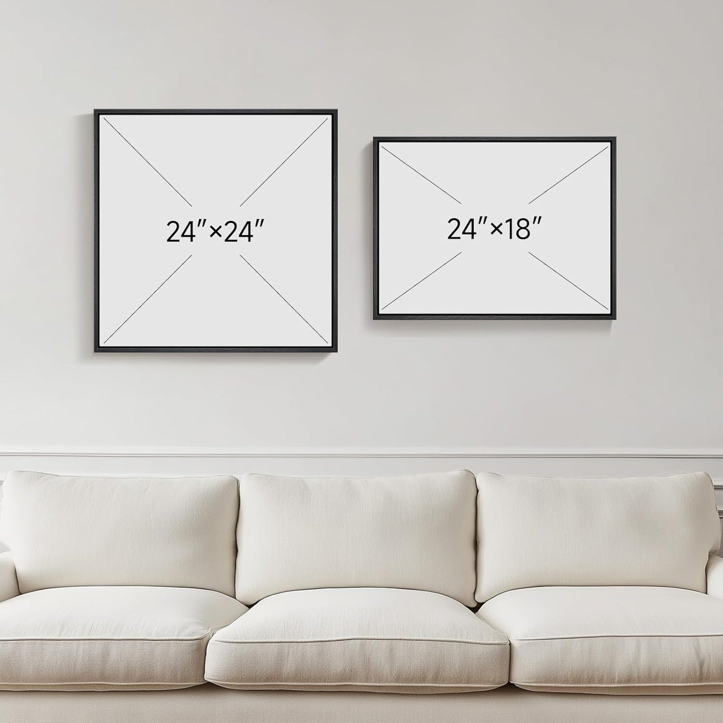 Framed Black Colorful Abstract Wall Art for Living Room, Set of 2 Mid Century Modern Geometric Line Artwork for Walls, 24X24 & 24X18 In