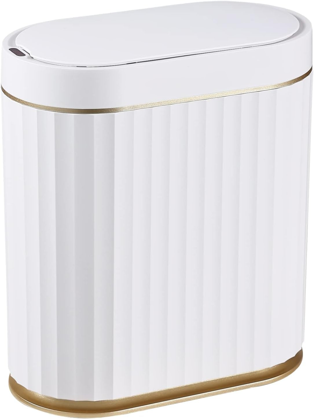 Automatic Motion Sensor Trash Can - 2 Gallon Slimline for Bathroom, Bedroom, Kitchen, Office - White with Gold Trim