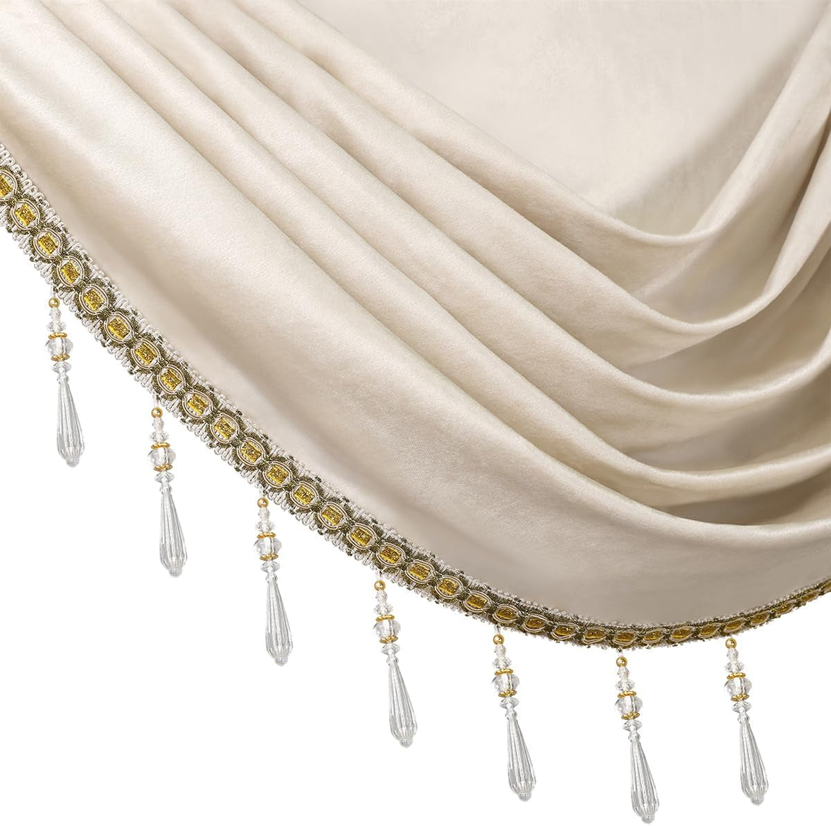 Luxury Cream Velvet Curtain with Beads (39Inch,1 Panel)