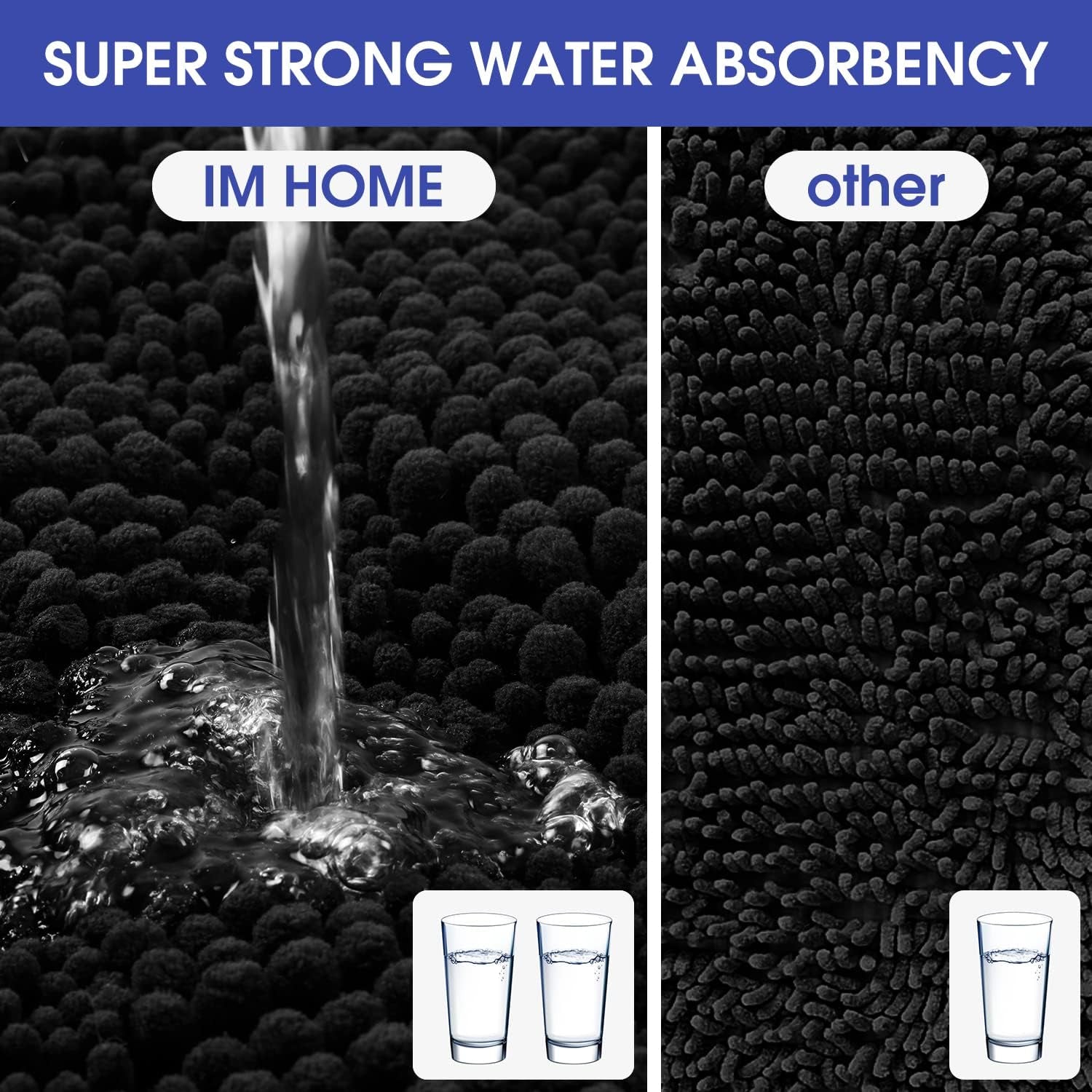 Striped, Black Bathroom Rug Set 3 Pieces Ultra Soft, Non-Slip Chenille Toilet Mat, Absorbent Plush Shaggy 