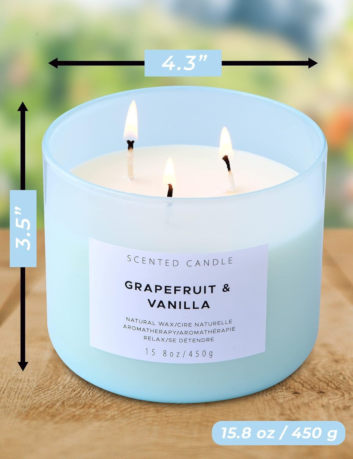 Grapefruit Vanilla Scented Candle | Natural Soy Large 3 Wick Candle for Home 15.8 Oz 