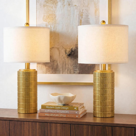 23" Brass Gold Ceramic Table Lamp, Retro Warm Gold, Vintage Bronze Decorative Lamp, Antique Gold Brown
