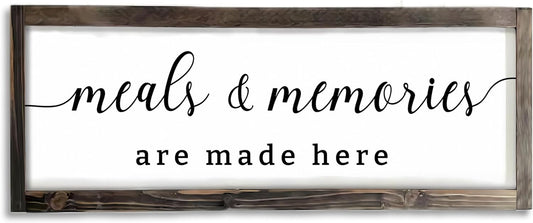 Farmhouse Kitchen Wall Decor, Meals and Memories Are Made Here Sign, Rustic Wood 