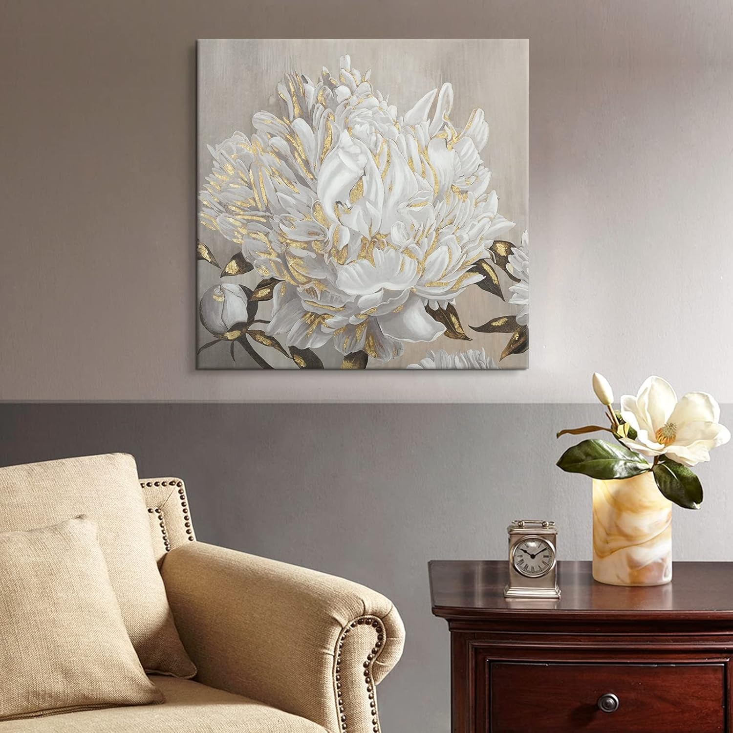 Floral Wall Art White Blooming Flower Canvas Pictures Modern Paintings 24" X 24"