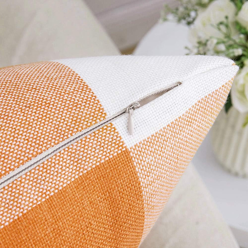 Pack of 2 Fall Throw Pillow Covers Decorative Classic Farmhouse Orange and White 20 X 20 Inch