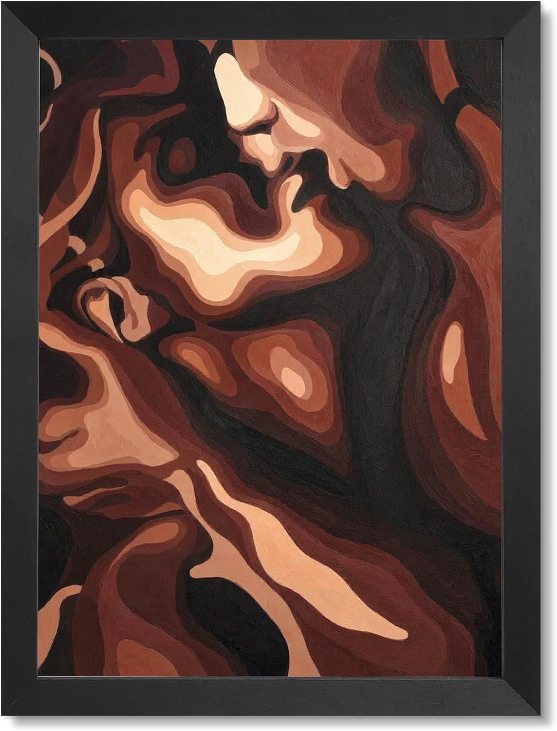 Abstract Swirling Face Wall Art, Expressive Brown & Beige Oil Painting Print, Modern Emotional Decor for Living Room or Office, Black Pine Frame with Adhesive Strips Included
