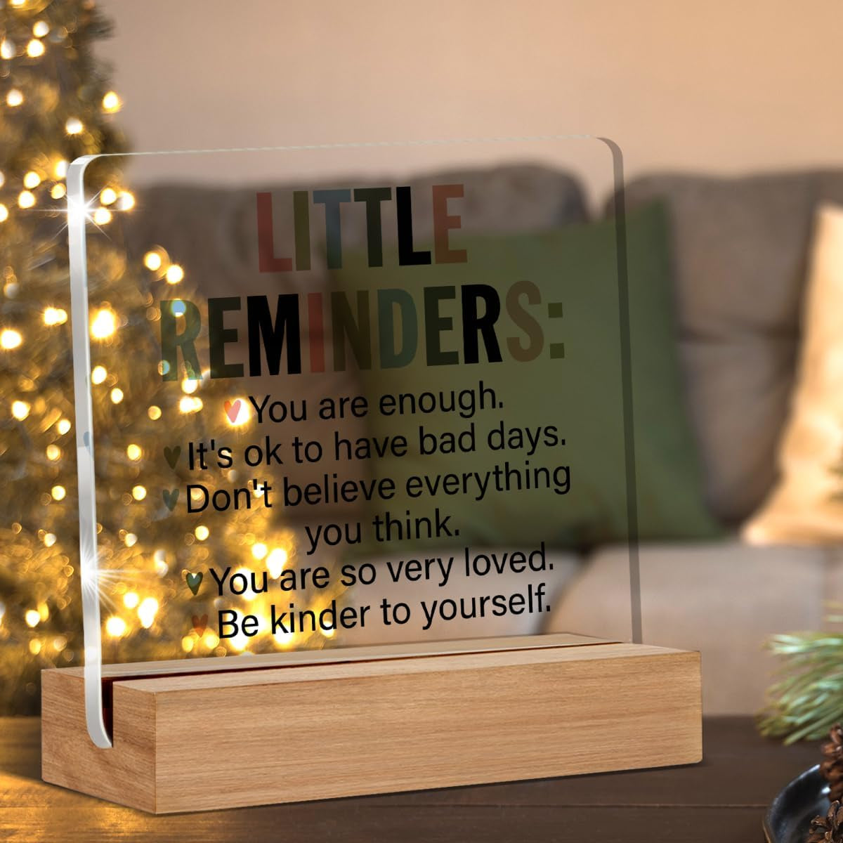 Inspirational Motivational Little Reminders You Are Enough Clear Desk Decorative Sign Acrylic Sign with Wooden Stand