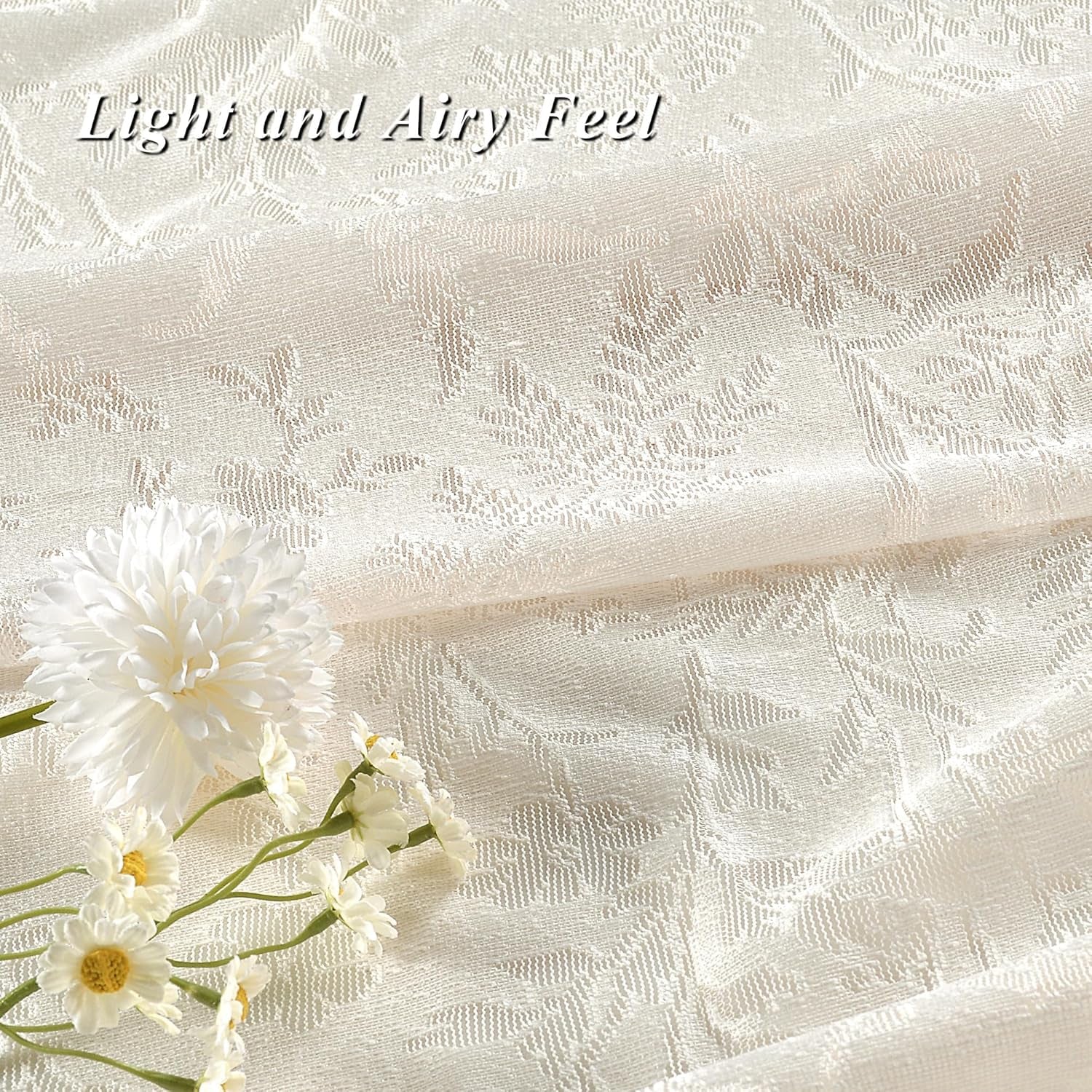 Boho Lace Curtains 84 Inch Length 2 Panels Beige Sheer Floral Leaf with Tassels, Semi Blackout Privacy Curtains 52"X84"