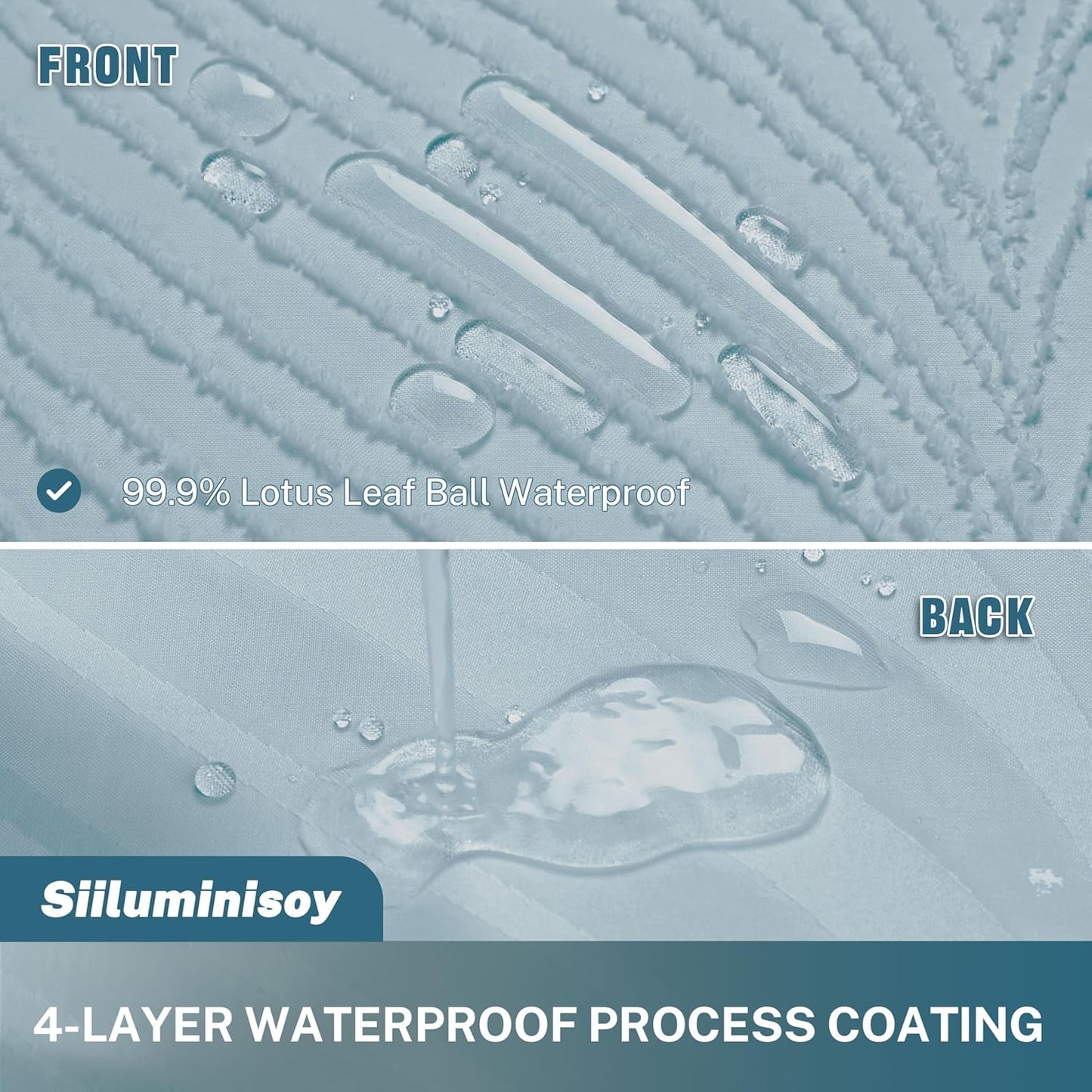 Fog Blue Boho Woven Fabric Cute Shower Curtain, 72 X 72 Tufted Leaves Textured Striped Modern Farmhouse 