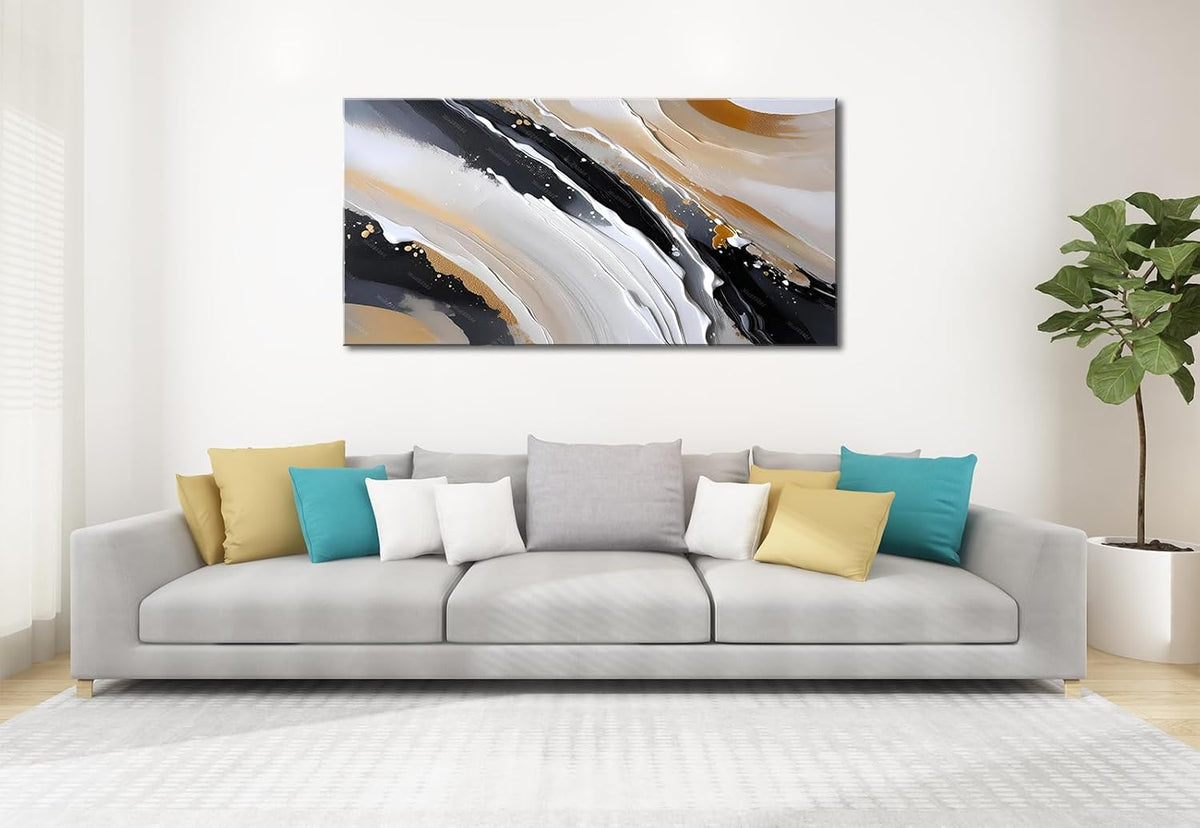 Canvas Wall Art for Living Room Abstract Wall Decor Brown and Black White Modern Canvas Wall Paintings Modern Artwork for Bedroom Bathroom Office Home Decor Can Be Hung Directly 20"X 40"