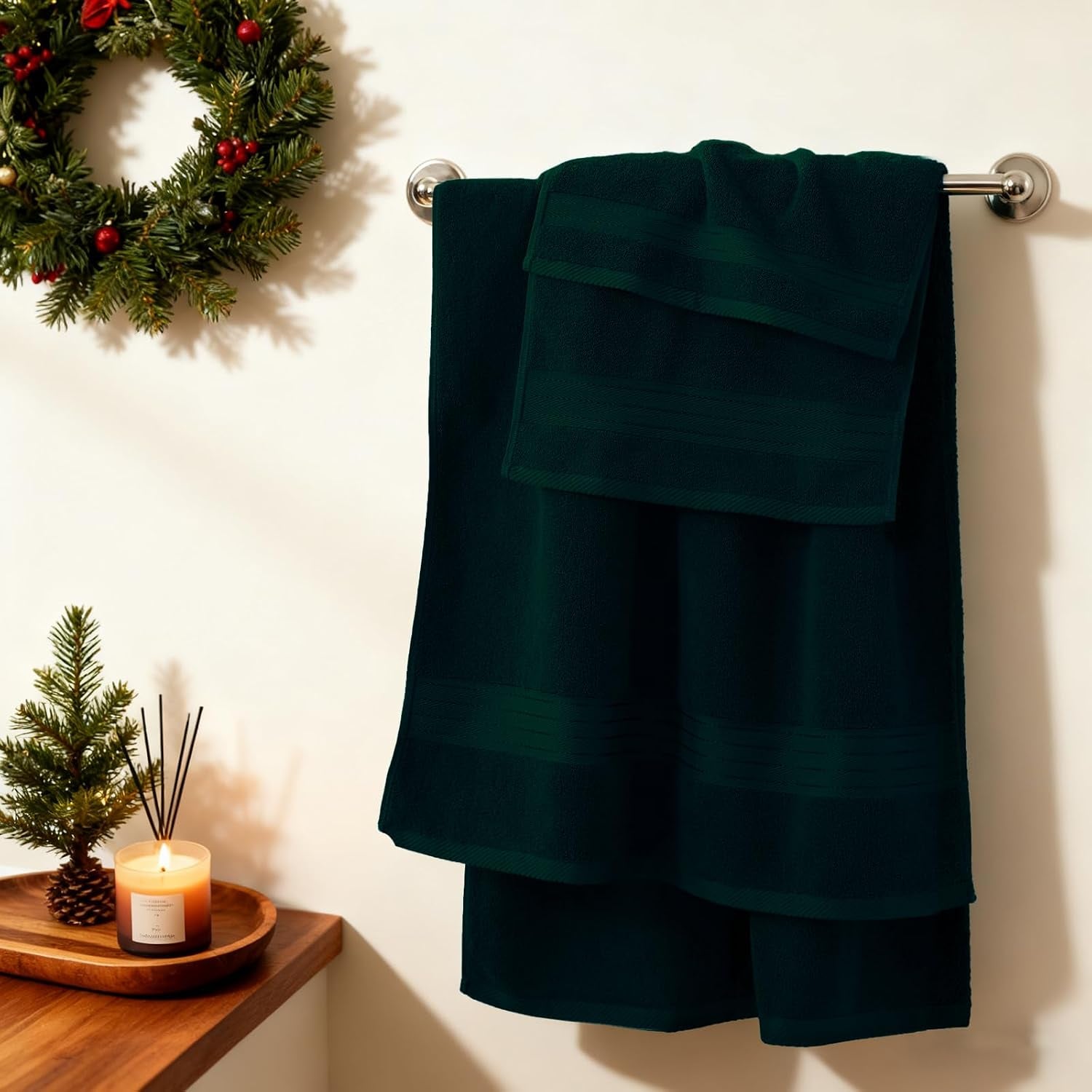 Luxury Bath Towel Set 6 Pcs, Deep Forest Green Turkish Cotton