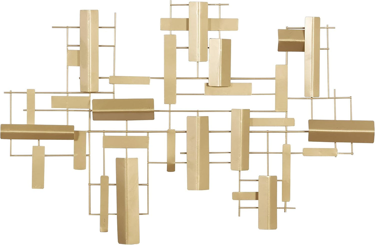 Cosmopolitan Metal Geometric Home Wall Decor 3D Stripe Wall Sculpture, Wall Art 36" X 1" X 23", Gold