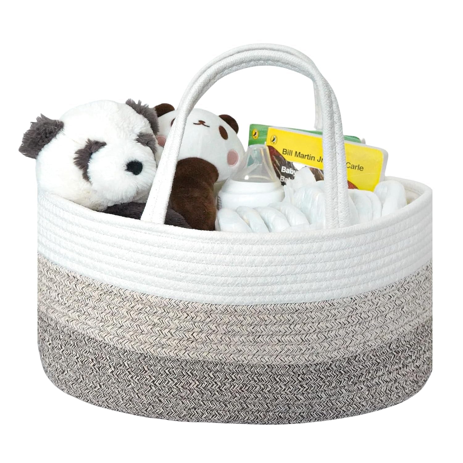 Baby Diaper Caddy Organizer, Large Cotton Rope Nursery Diaper Basket - Gradient Brown