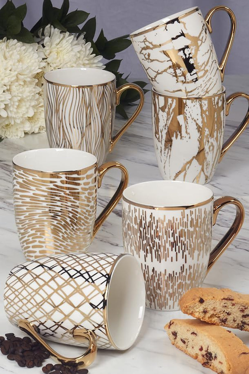 Matrix Gold Porcelain Coffee & Tea Mug Set – Premium Fine Porcelain with Elegant Gold-Plated Finish (Not Microwave Safe), Luxury Drinkware for Everyday Dining, Entertaining & Special Occasions