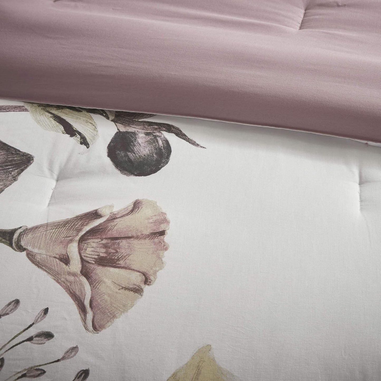 Cassandra Cotton Blend Comforter Set - Colorful Floral Print, Queen, Blush 8 Piece