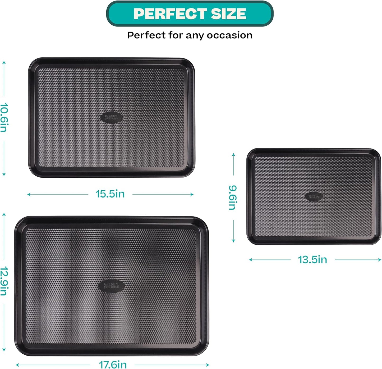 Baking Sheet Pan Set, 3X Cookie Sheets for Oven, Diamond Texture Premium Air Flow Circulation, Set of 3 Baking Trays