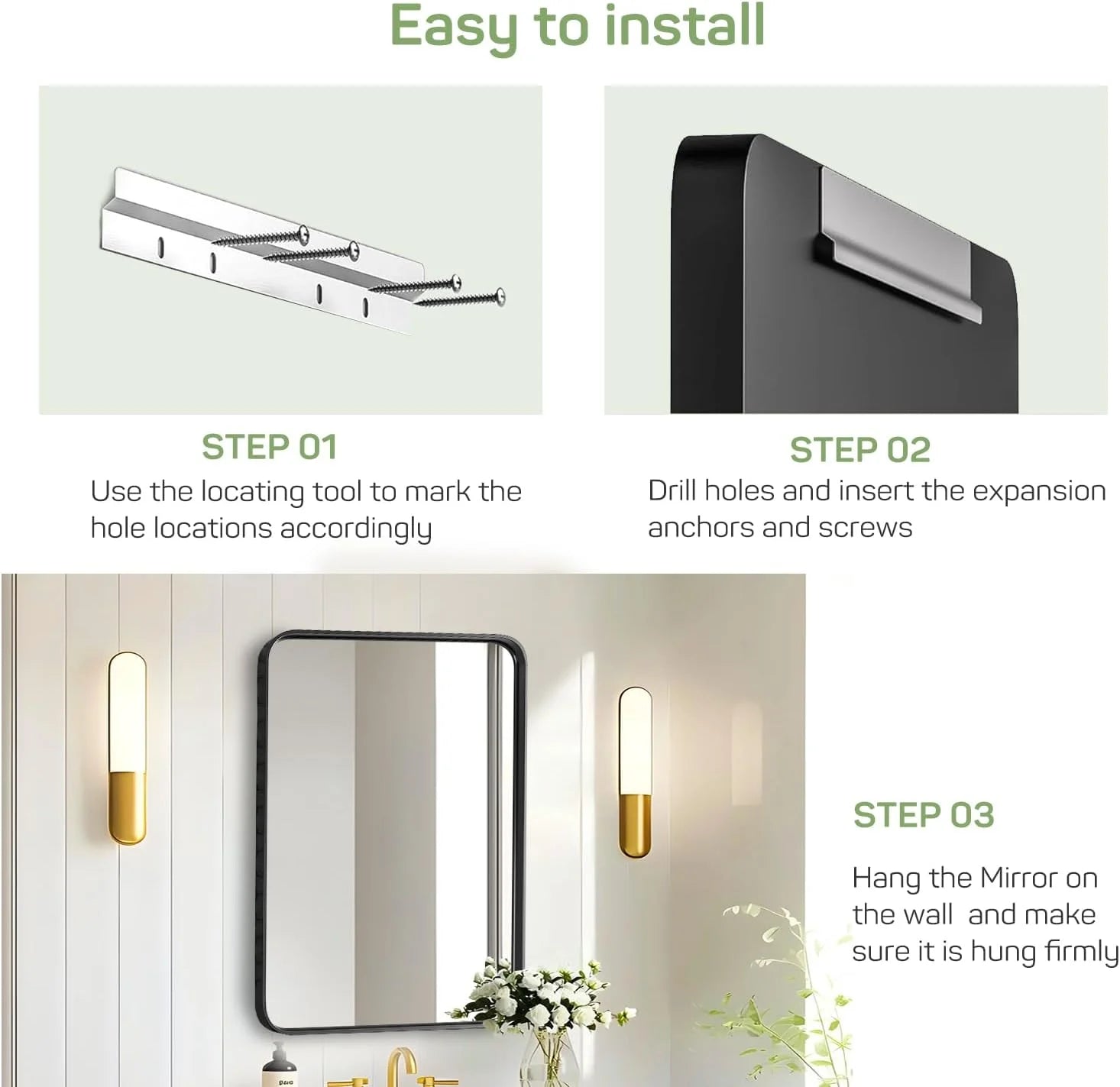 Bathroom Mirror 22X30 Inch, Vanity Mirrors with Rectangle Metal Frame, Modern Wall Mounted Mirror