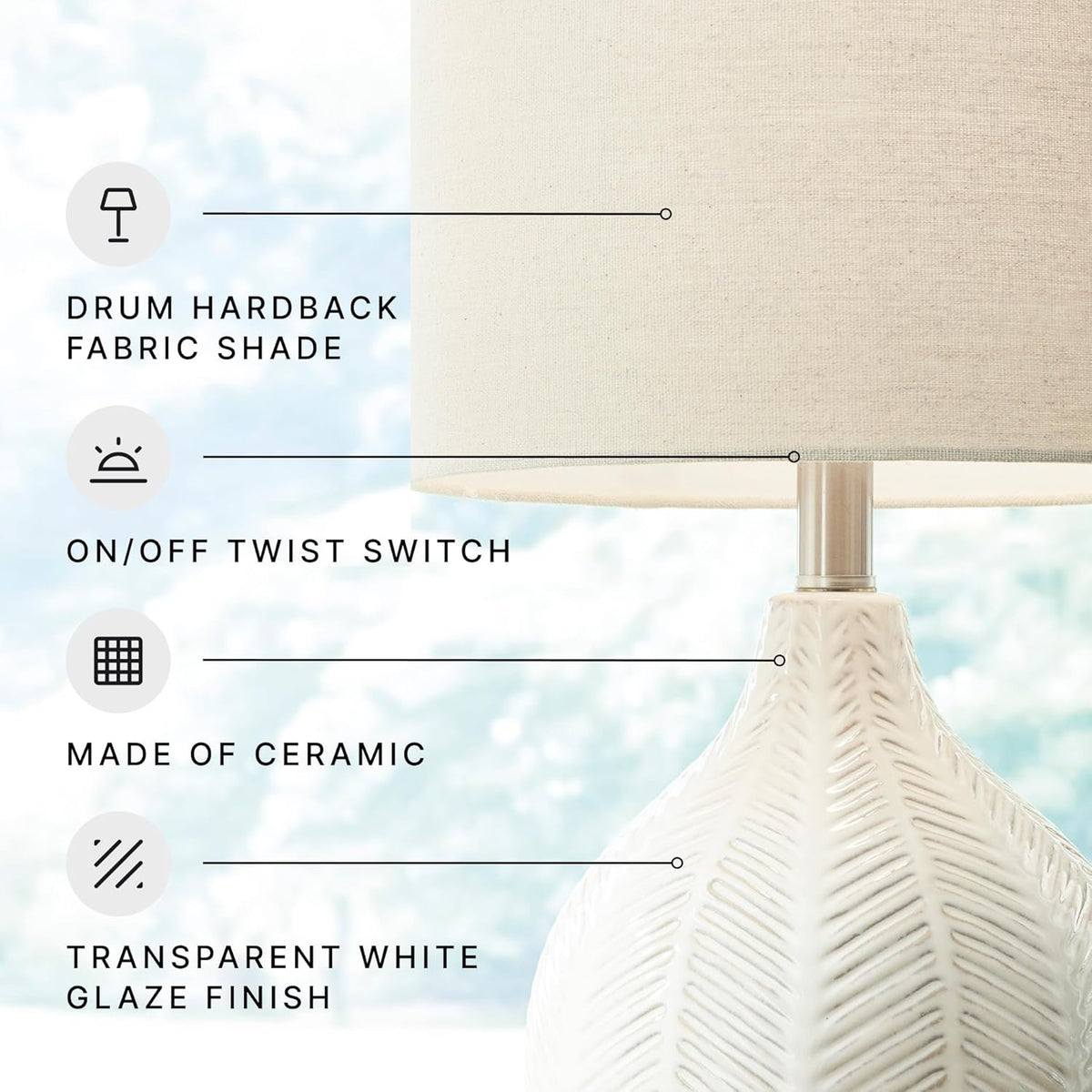 Signature Design by Ashley Rainermen Ceramic Table Lamp, 21", off White, 92.5-Inch Cord, E26 Socket