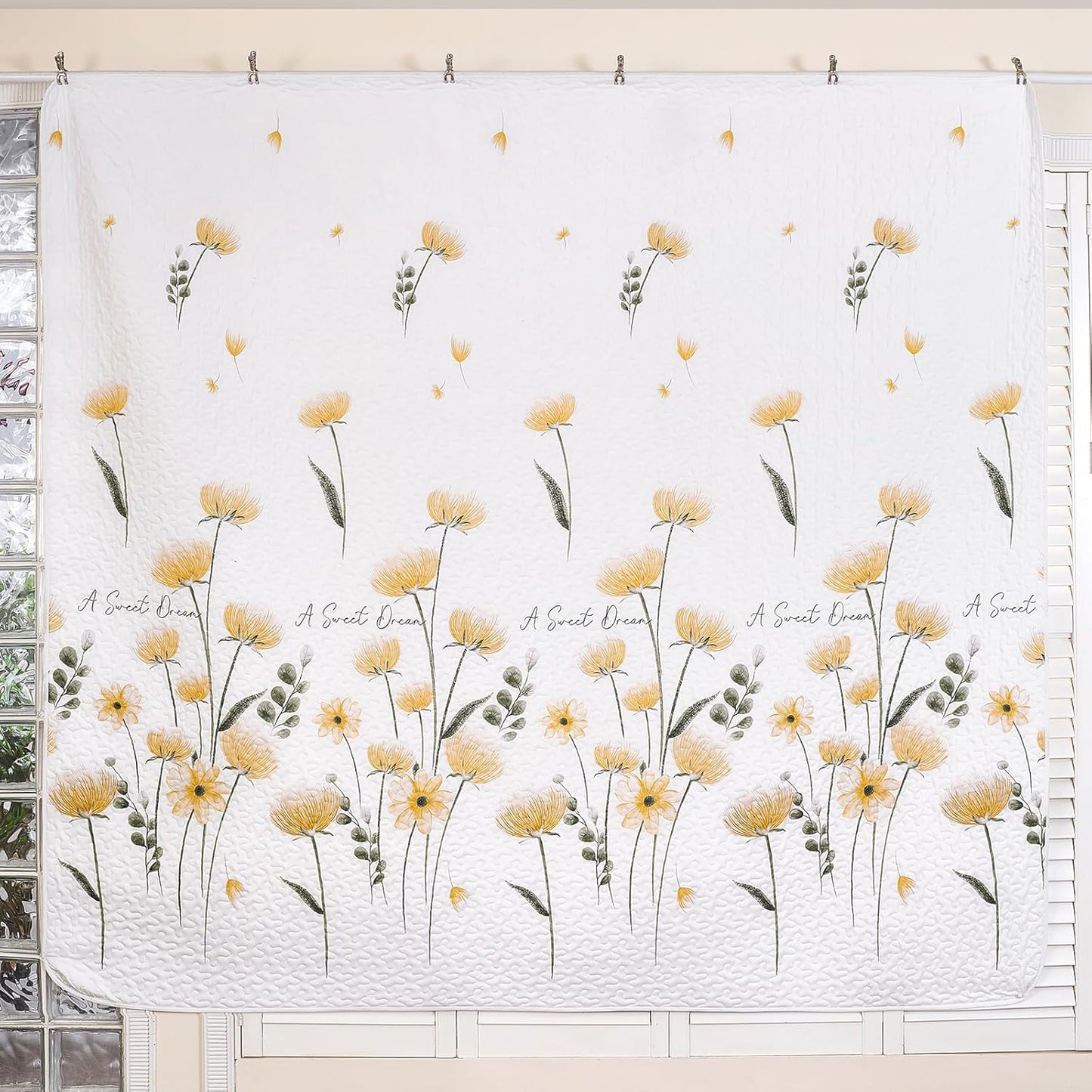 Floral Quilt Set California King Size, Yellow Flower Bedspread Farmhouse Fall Bedding Soft Lightweight Summer Quilts 3 Piece (Cal King,110"X96")