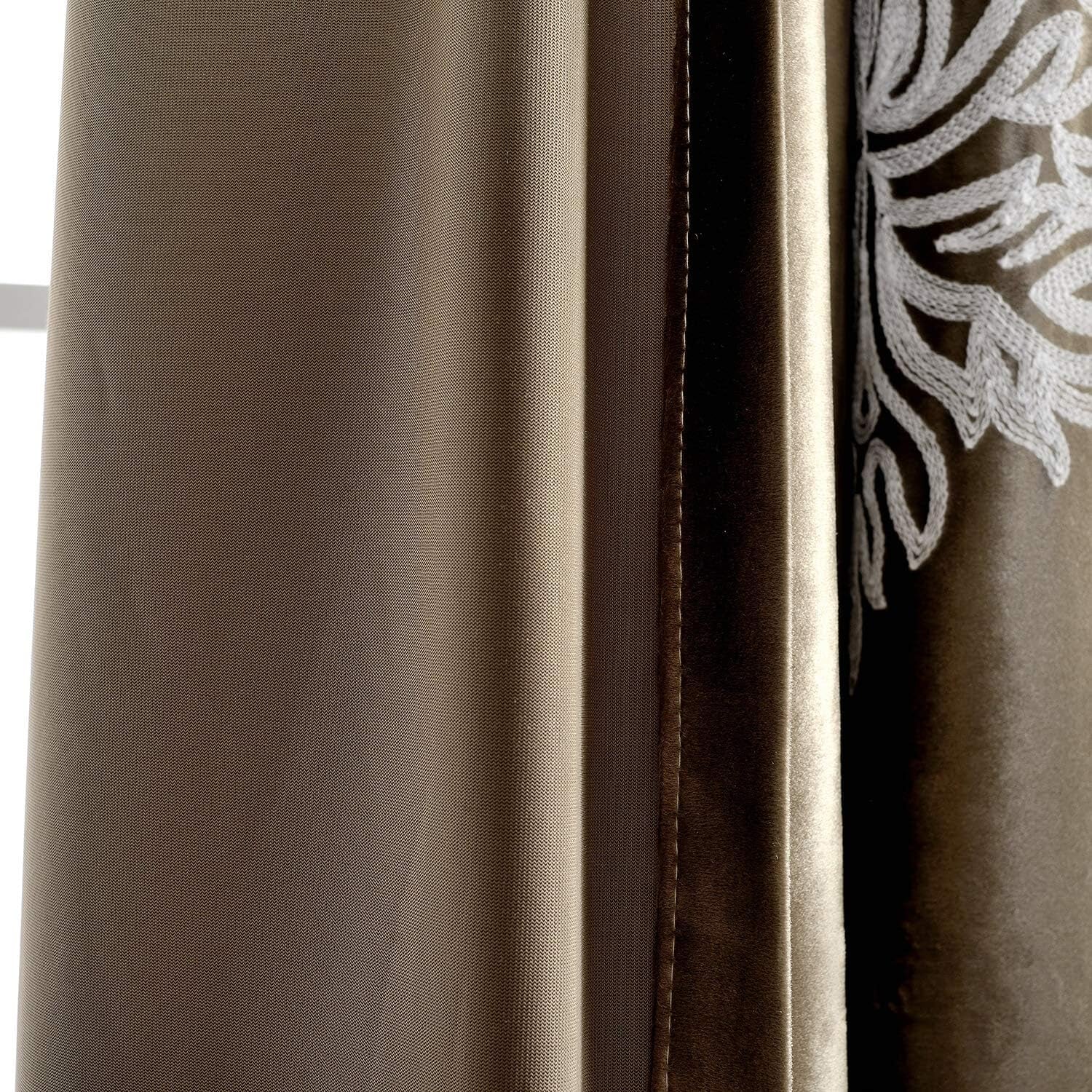 2 Panels European Floral Embroidered Curtains, Blackout Velvet, 52 by 63 Inch, Chocolate Brown