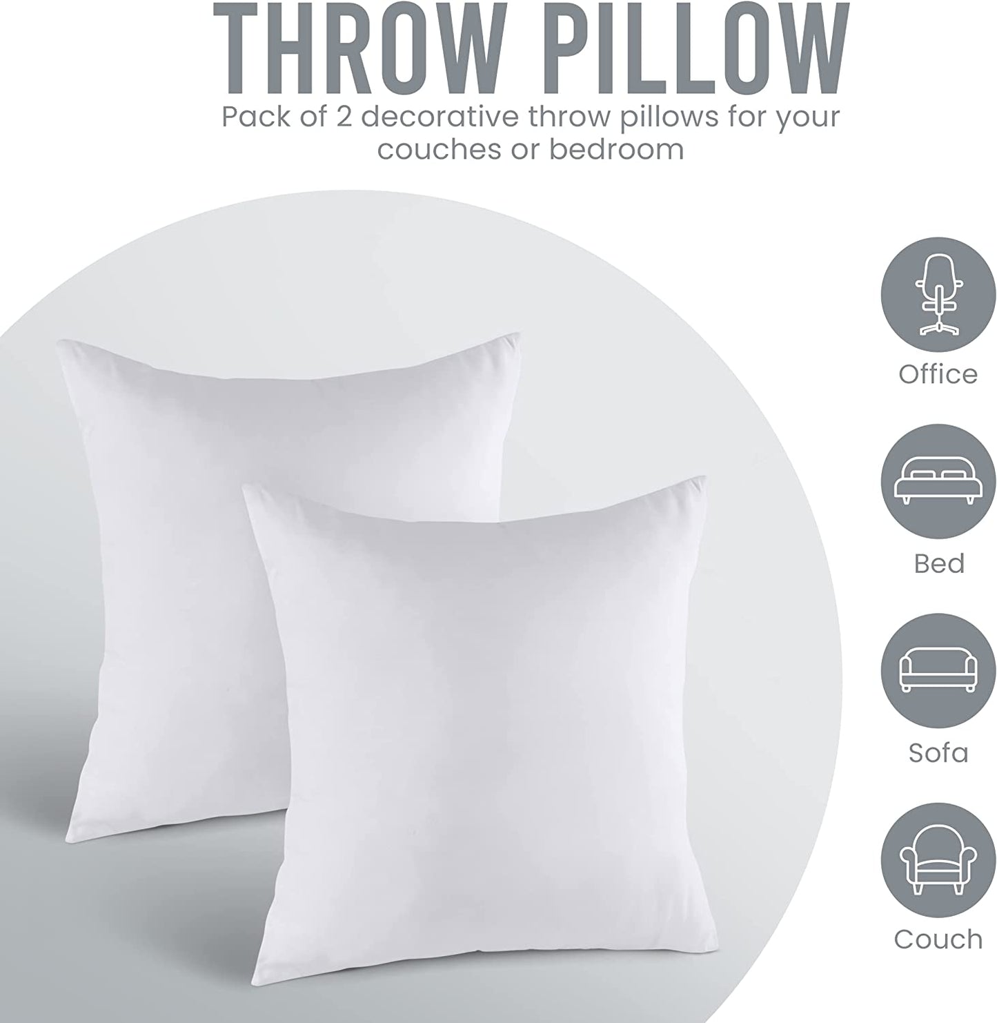 Throw Pillows Insert (Pack of 2, White) - 20 X 20 Inches