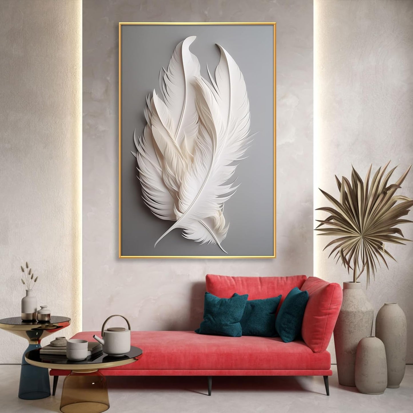 White Feather Canvas Wall Art (Black Framed, 15"X24"|40X60Cm)