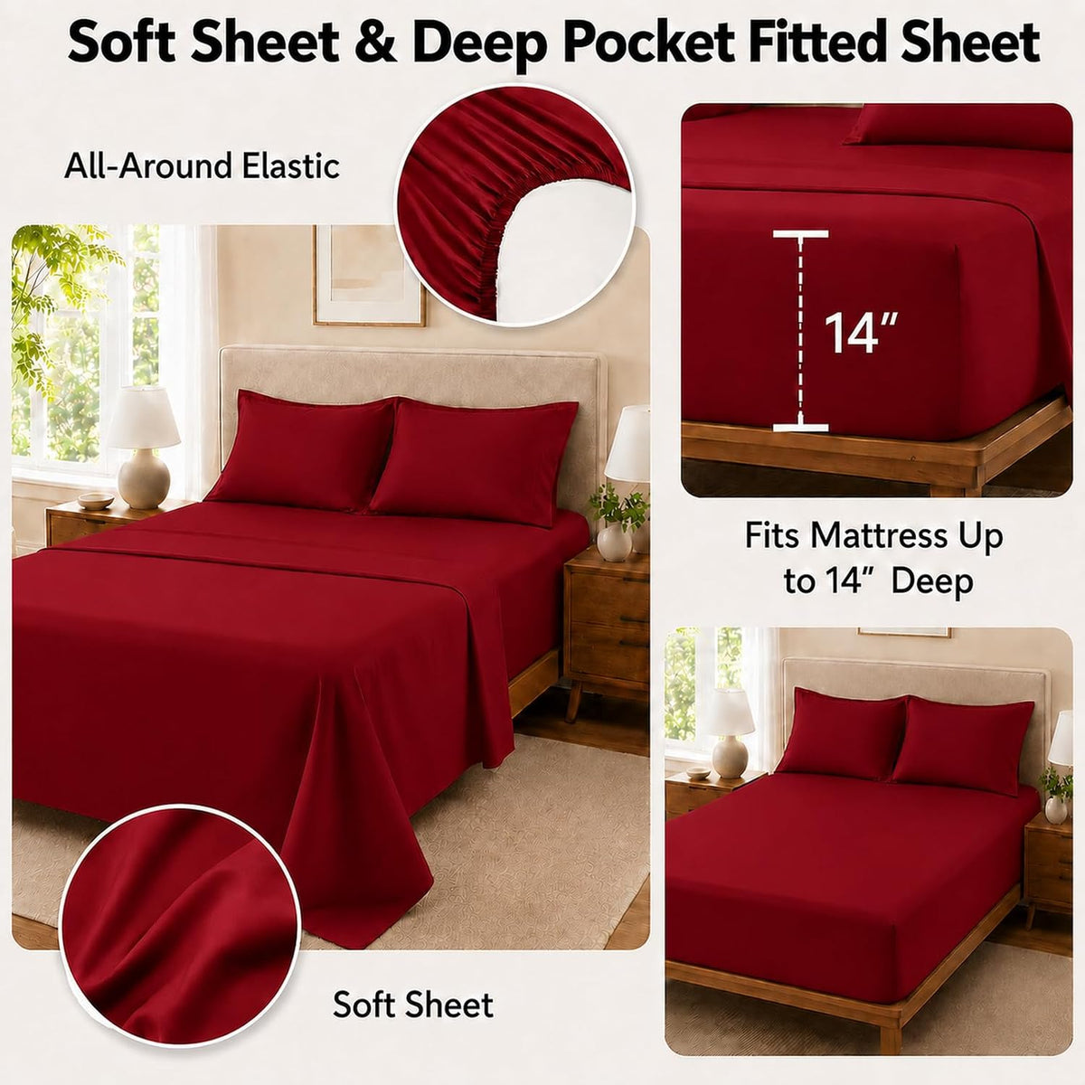 Queen Comforter Set with Sheets, 7 Pieces Bed in a Bag Queen Red