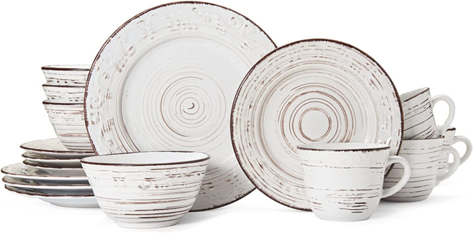 Trellis White 16-Piece Dinnerware Set, Service for 4, Distressed White