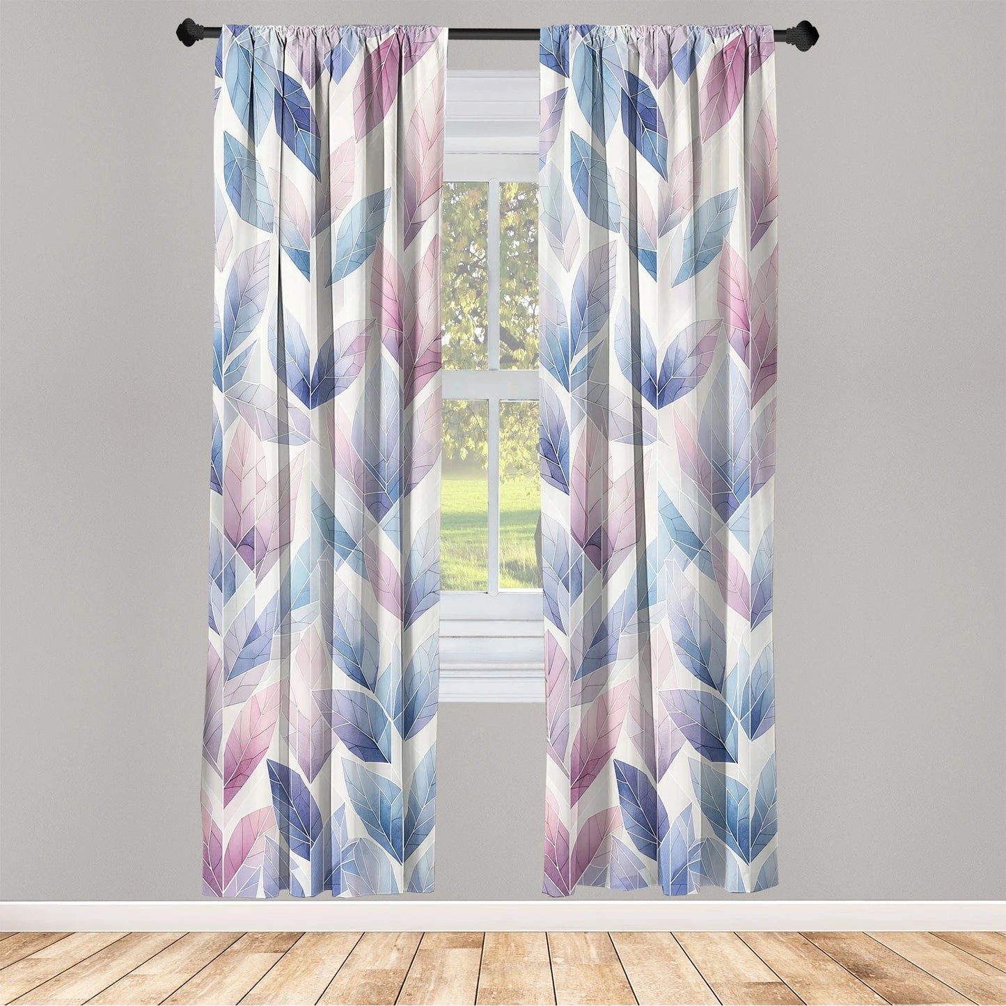 Leafy Art Curtains 2 Panel Set, Futurist Fractal Leaves, Pair of - 28" X 84", Lilac Lavender Blue Ivory