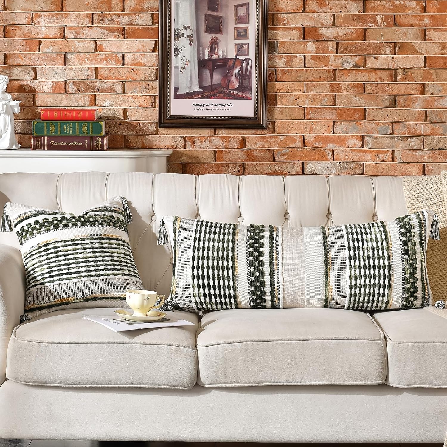 Chenille Striped Textured Boho Throw Pillow Covers 18 X 18-Inch Sage Green