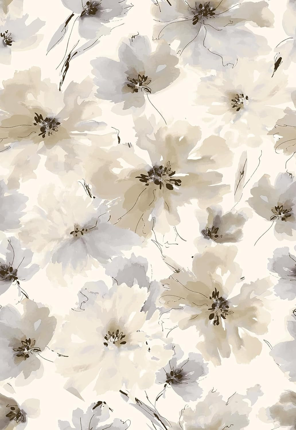 Beige Flower Watercolor Flower Peel and Stick Wallpaper, Honey Wheat Yellow, 17.3X393.7 Inch