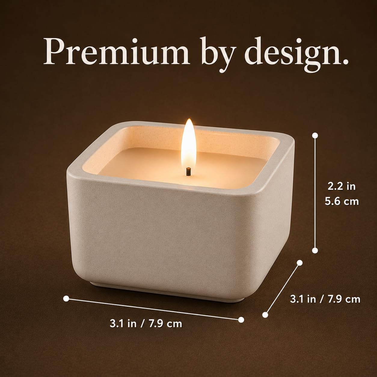 Flameless Square LED Candle with Real Wax in a Cement Base, Battery Operated, 500+ Hours (Ivory)