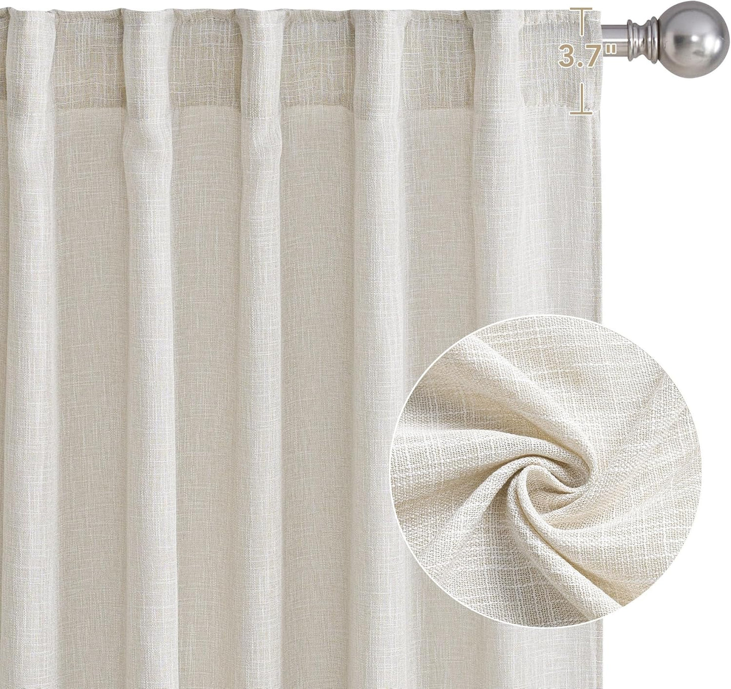 Linen Curtains Farmhouse 84 Inches Long 2 Panels Set, Fog Grey Thick Living Room Faux Linen Blend with Light Fi
