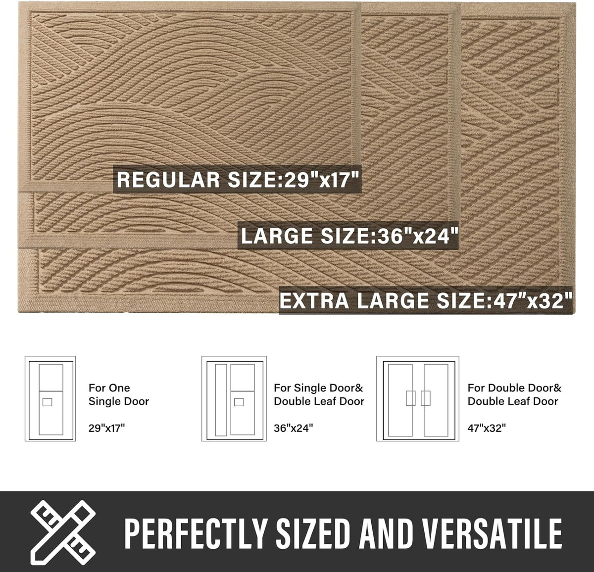 Sturdy Front Door Mat, Absorbent Muddy Dirt Resist Welcome Door Mats Outdoor Indoor, Stain and Fade Resistant, Non-Slip Backing Entry Mat Low Profile Doormat for Entryway, 29×17, Beige