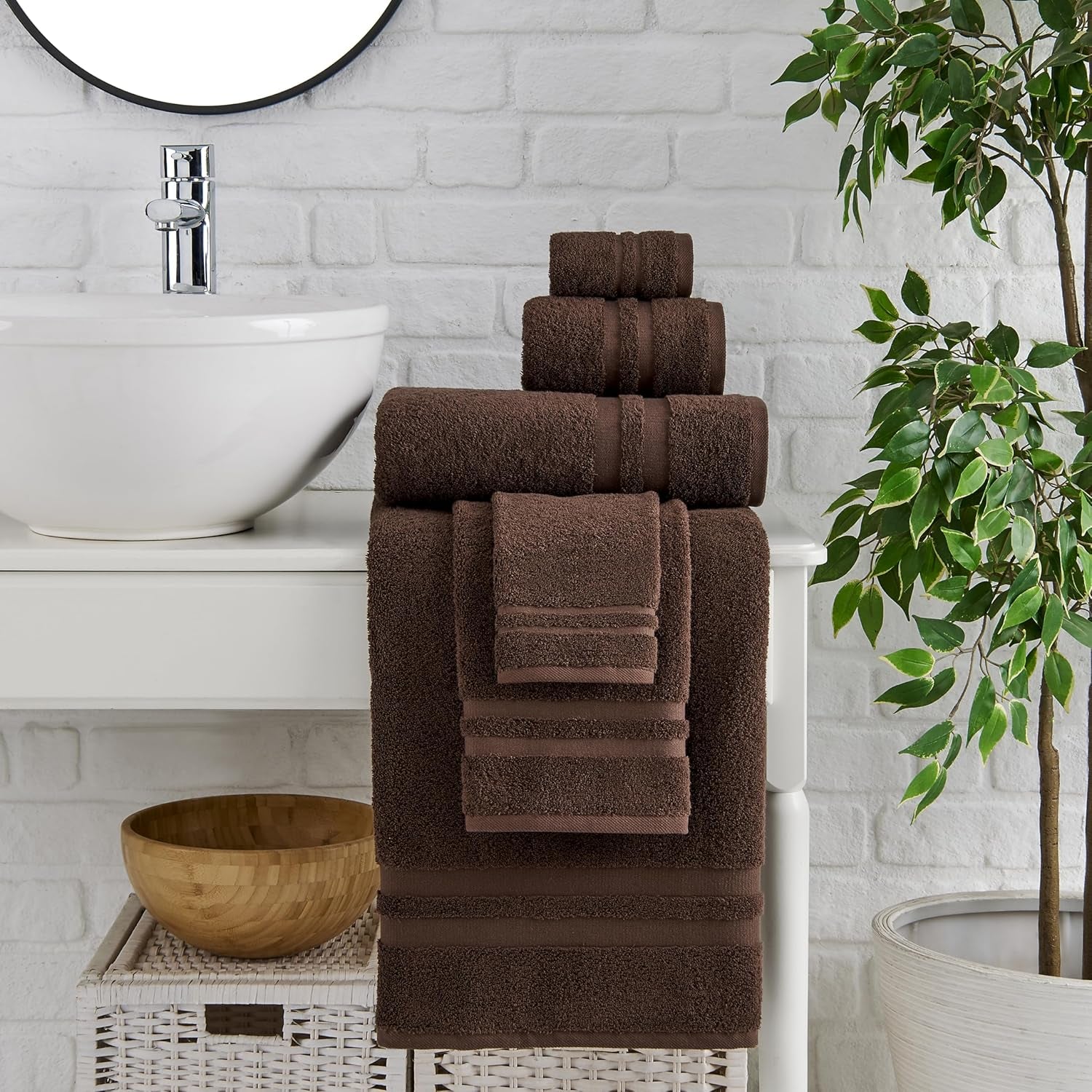 Premium 6 Piece Towel Set, 100% Turkish Cotton Soft Absorbent Towels (Chocolate Brown, 6 Piece Towel Set)